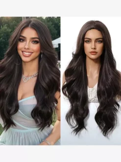 Long Water Wave Synthetic Wig Middle Part Ombre Highlights Hair Wig For Women