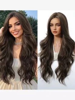 Long Water Wave Synthetic Wig Middle Part Ombre Highlights Hair Wig For Women