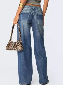 Low Rise Wide Leg Baggy Jeans For Women - Medium Wash Vintage Y2K Loose Fit Denim - Summer Casual Streetwear 2026