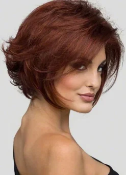 Mahogany Straight Woman's Short Wig With Curly At Ends
