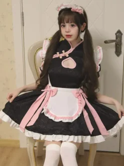 Maid Lolita Cosplay Costume Chinese Style Sweetheart Cheongsam Dress Party Waitress Role Play