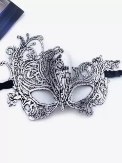 Mask Masquerade Venetian Eyemask Halloween Woman Silver Lace Party