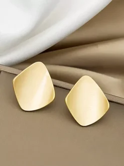 Matte Gold Irregular Rhombus Geometric Stud Earrings Metal Statement Ear Jewelry