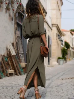 Maxi Dresses Long Sleeves Chiffon Shirt Dress