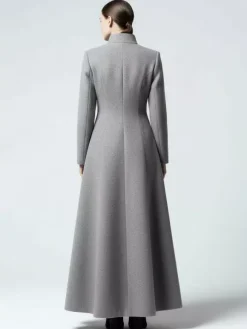 Maxi Wool Blend A-Line Coat with Stand Collar For Women 2026