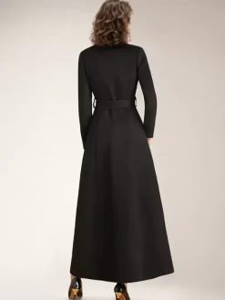 Maxi Woolen Coat For Women Double-breasted Large Lapel Belted A-line Full Length Winter Outerwear 2026