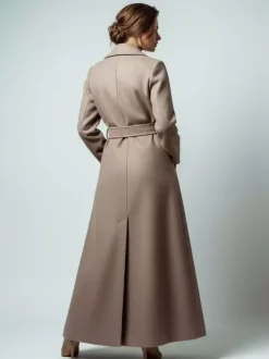 Maxi Double-breasted Woolen Coat With Detachable Cape And Belt For Women 2026