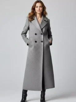Maxi Double-breasted Woolen Coat in Sophisticated Straight Cut For Women 2026