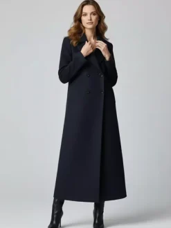 Maxi Double-breasted Woolen Coat in Sophisticated Straight Cut For Women 2026
