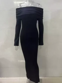 Maxi Off Shoulder Knit Dress With Flare Sleeve For Women 2026