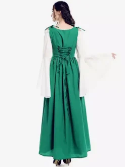 Medieval Vintage Dress Green Layered Long Sleeves Swing Dress Cosplay Costume Carnival Burgundy