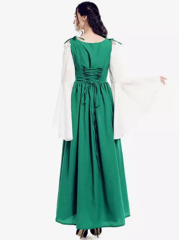 Medieval Vintage Dress Green Layered Long Sleeves Swing Dress Cosplay Costume Carnival Burgundy