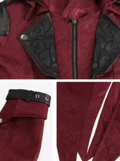 Medieval Retro Splicing Jacket Gothic Dark Costume Burgundy