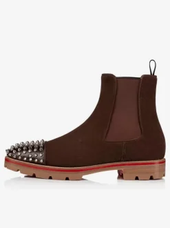 Men Chelsea Spike Boots Suede Leather Round Toe Chunky Lug Soles Elasticated Gussets Pull Tabs Slip On Ankle Boots