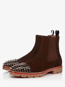 Men Chelsea Spike Boots Suede Leather Round Toe Chunky Lug Soles Elasticated Gussets Pull Tabs Slip On Ankle Boots