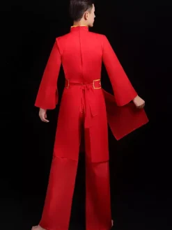 Men Chinese Costumes Red Dragon Dance Outfit Kung Fu Carnival Costumes