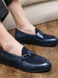 Men Monk Loafer Prom Party Wedding Shoes Slip-On Metal Details Round Toe Blue Loafers Prom Party Wedding Shoes