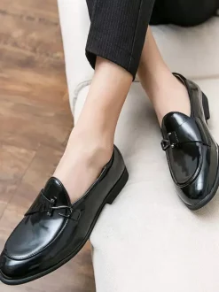 Men Monk Loafer Prom Party Wedding Shoes Slip-On Metal Details Round Toe Blue Loafers Prom Party Wedding Shoes