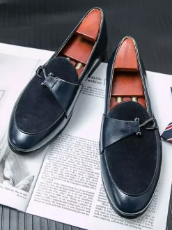 Men Monk Loafer Prom Party Wedding Shoes Slip-On Metal Details Round Toe Blue Loafers Prom Party Wedding Shoes