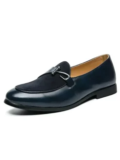 Men Monk Loafer Prom Party Wedding Shoes Slip-On Metal Details Round Toe Blue Loafers Prom Party Wedding Shoes