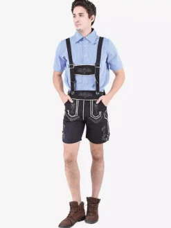 Men Oktoberfest Costumes Light Sky Blue Embroidered Gingham Cotton Shirt With Shorts Holidays Costumes Halloween