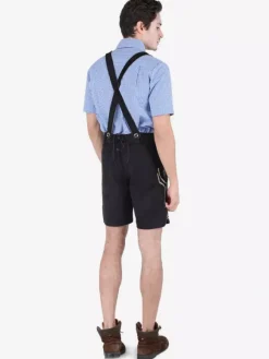 Men Oktoberfest Costumes Light Sky Blue Embroidered Gingham Cotton Shirt With Shorts Holidays Costumes Halloween