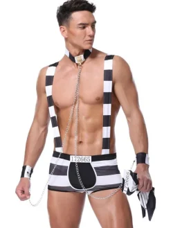 Men Sexy Costume Bar Waiter Halloween 3 Piece Night Club Wear