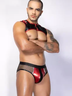 Men Sexy Costume Black Gogoboy Mesh Top Role Play Sets