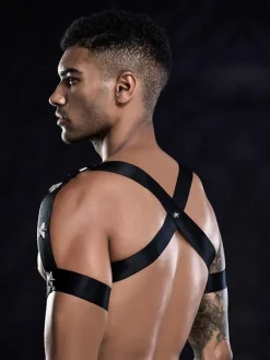 Men Sexy Costume Halloween Black Bandage Harness Night Club Wear