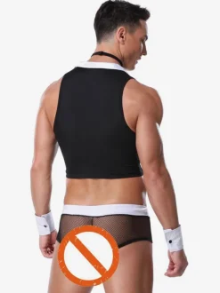 Men Sexy Costume Lingerie Halloween Adult's Pants Top Cravat Armwear Night Club Wear
