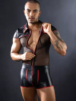 Men Sexy Costume Nurse Role Play Mesh Polyester Sexy Lingerie Jumpsuit