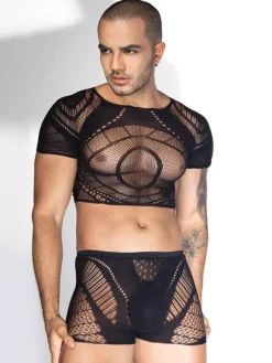 Men Sexy Costume See-through Sheer Polyester Night Club Wear Sets