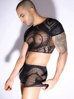 Men Sexy Costume See-through Sheer Polyester Night Club Wear Sets