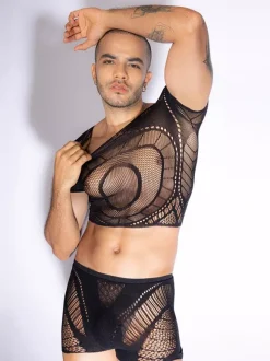 Men Sexy Costume See-through Sheer Polyester Night Club Wear Sets