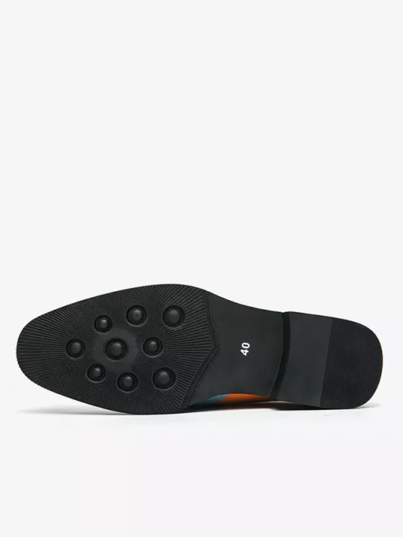 Men Slip On Loafer Color Block Plus Size Leather Slip On Casual Business Low Top Pointed Toe Breathable Party Shoes