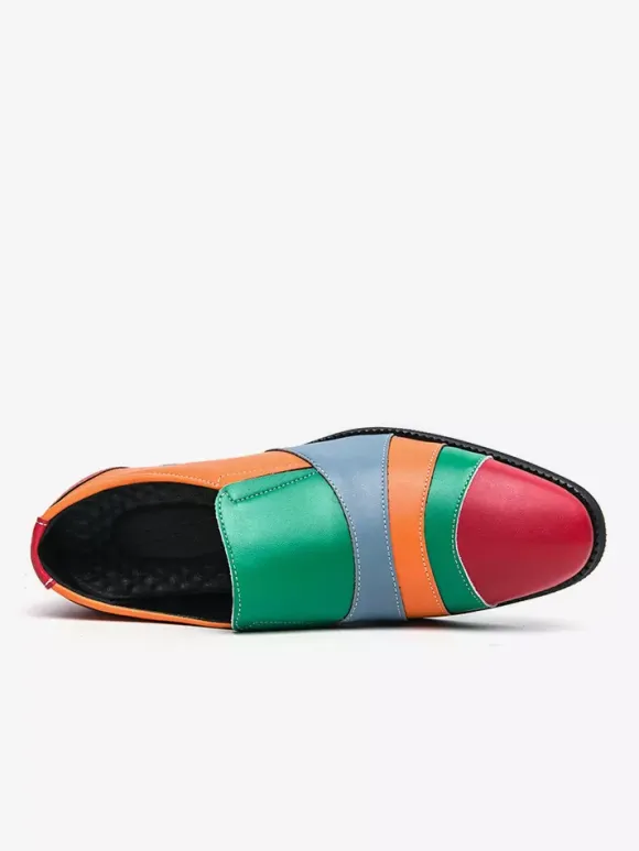 Men Slip On Loafer Color Block Plus Size Leather Slip On Casual Business Low Top Pointed Toe Breathable Party Shoes