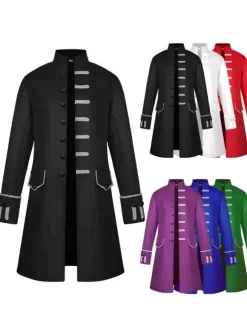 Men Vintage Coat Stand Collar Button Up Uniform Costume