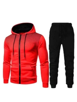 Men Activewear 2-Piece Set Printed Long Sleeves Hooded White Activewear Outfit