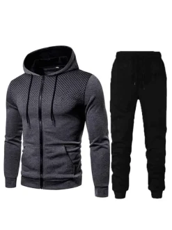Men Activewear 2-Piece Set Printed Long Sleeves Hooded White Activewear Outfit