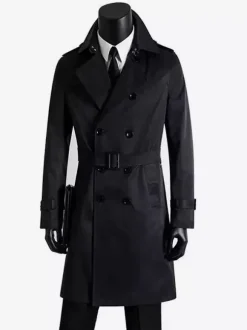 Men Belted Long Sleeve Double Breasted Coats
