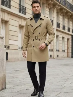 Men Double Breasted Coats Dark Blue Military Jackets