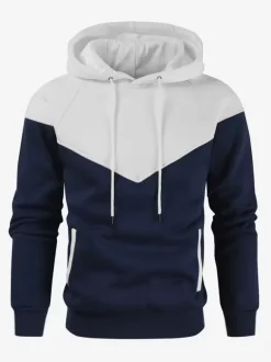 Men 3D Printed Hooded Sweatshirt Loose Long Sleeve Patchwork Hoodie