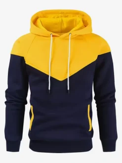 Men 3D Printed Hooded Sweatshirt Loose Long Sleeve Patchwork Hoodie