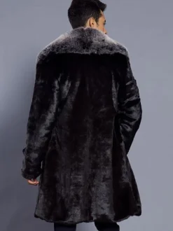 Men Faux Fur Coat Winter Coat Turndown Collar Long Sleeve Regular Fit Overcoat