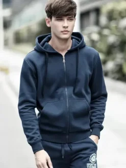 Men Hooded Cardigan Long-Sleeved Sweatshirt Jacket Plus Size Casual Trendy Thick Velvet Coat