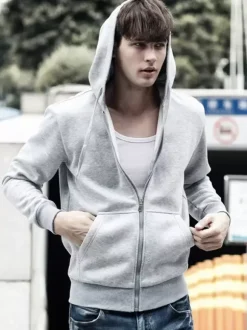 Men Hooded Cardigan Long-Sleeved Sweatshirt Jacket Plus Size Casual Trendy Thick Velvet Coat