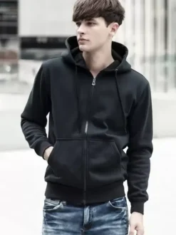 Men Hooded Cardigan Long-Sleeved Sweatshirt Jacket Plus Size Casual Trendy Thick Velvet Coat