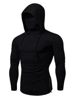 Men Hoodies Hooded Long Sleeves Polyester Grey Sweatshirt