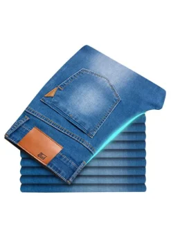 Men Jeans Chic Distressed Antique Design Skinny Light Sky Blue Denim Pants