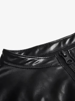 Men Mesh Patch Faux Leather Long Sleeve Catsuit Bodysuit